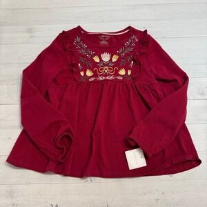 Shabby chic girls‎ red embroidered floral long sleeve shirt 10/12 NEW